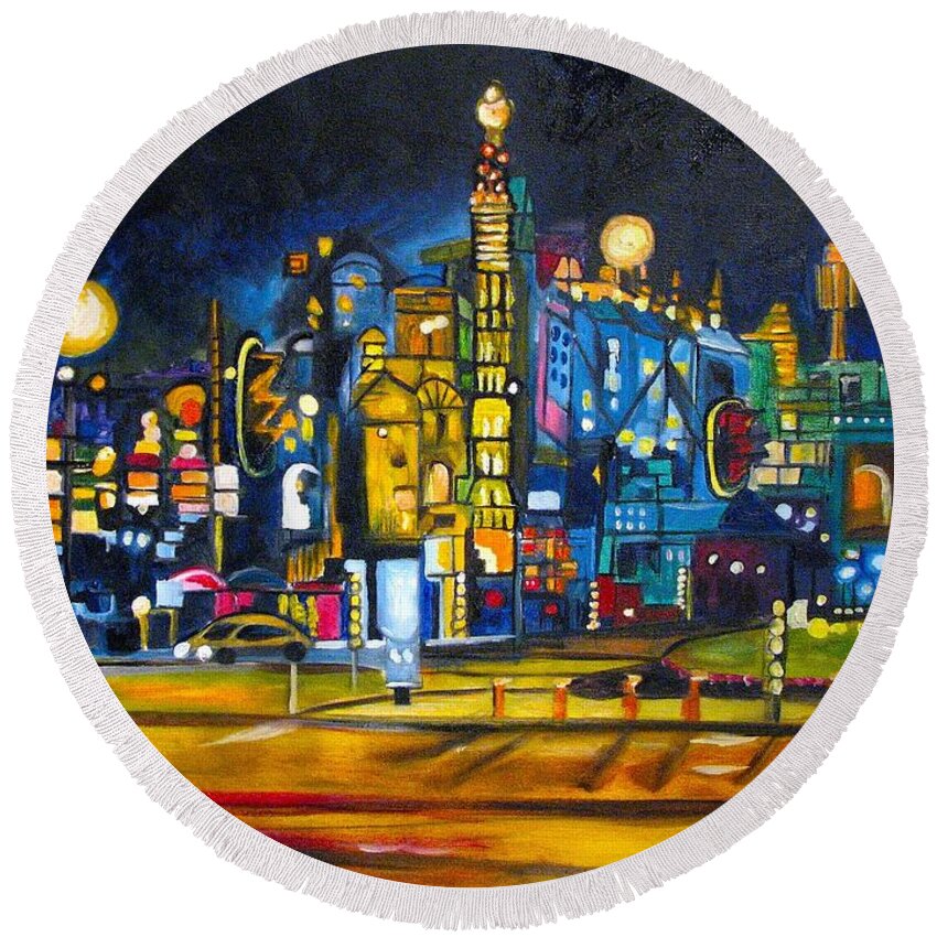 Cityscape Round Beach Towel featuring the painting Dam Square by Patricia Arroyo