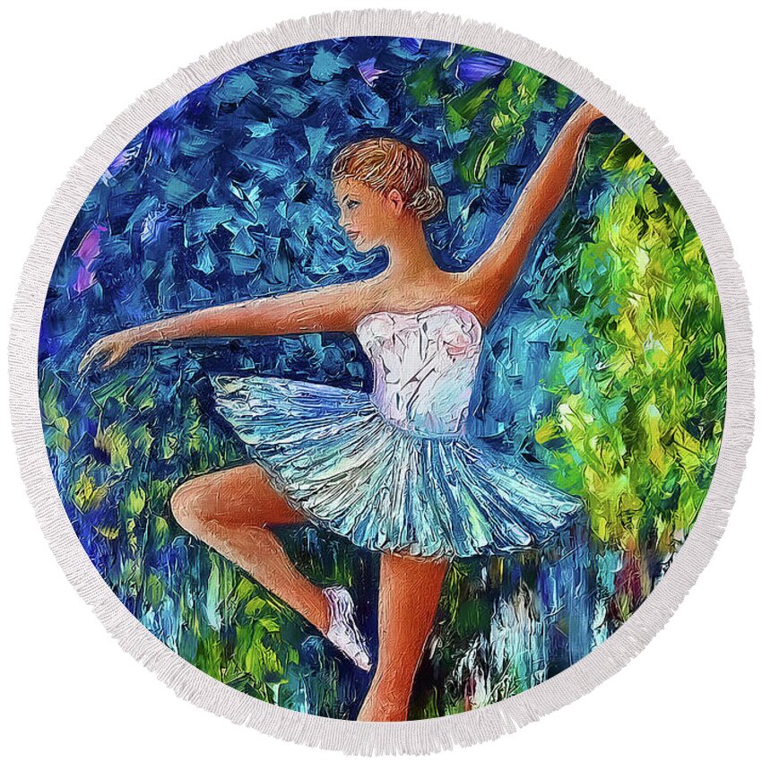 Olena Art Round Beach Towel featuring the digital art Dance In The Rain of Color by Lena Owens - OLena Art Vibrant Palette Knife and Graphic Design