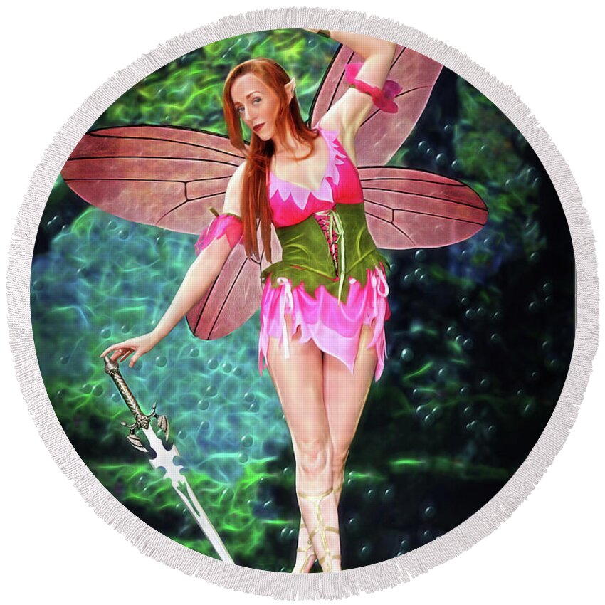 Fantasy Round Beach Towel featuring the photograph Dance Of The Pink Fairy by Jon Volden