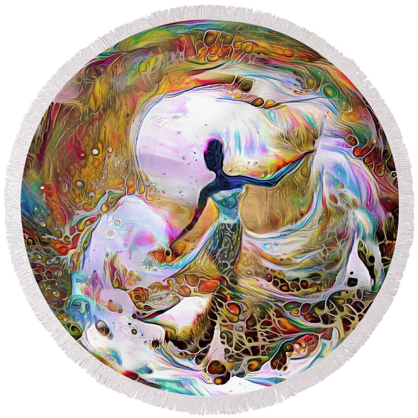 Dance Of Undine Round Beach Towel featuring the mixed media Dance of Undine by Lilia D