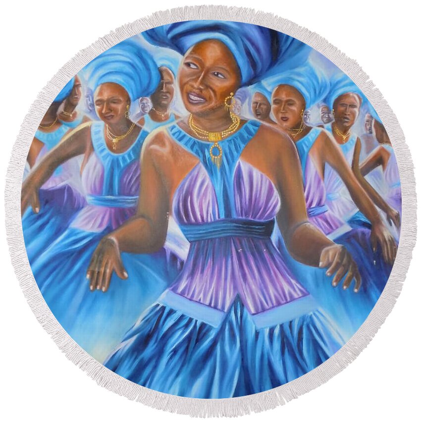 House Round Beach Towel featuring the painting Dance Tune by Olaoluwa Smith