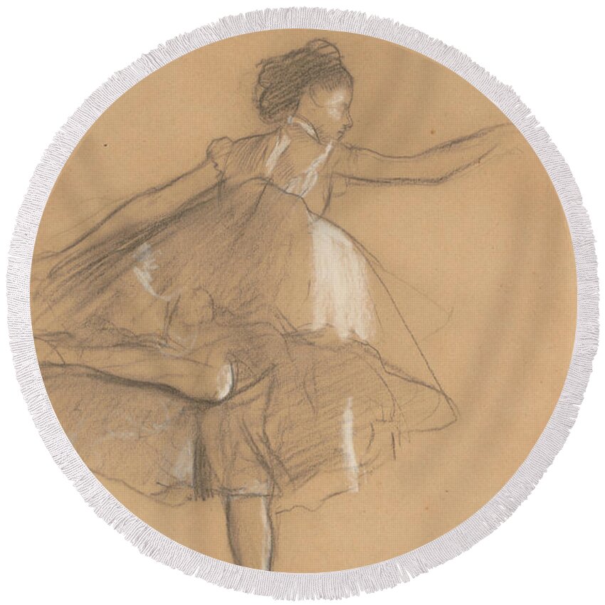 19th Century Art Round Beach Towel featuring the drawing Dancer on Pointe by Edgar Degas