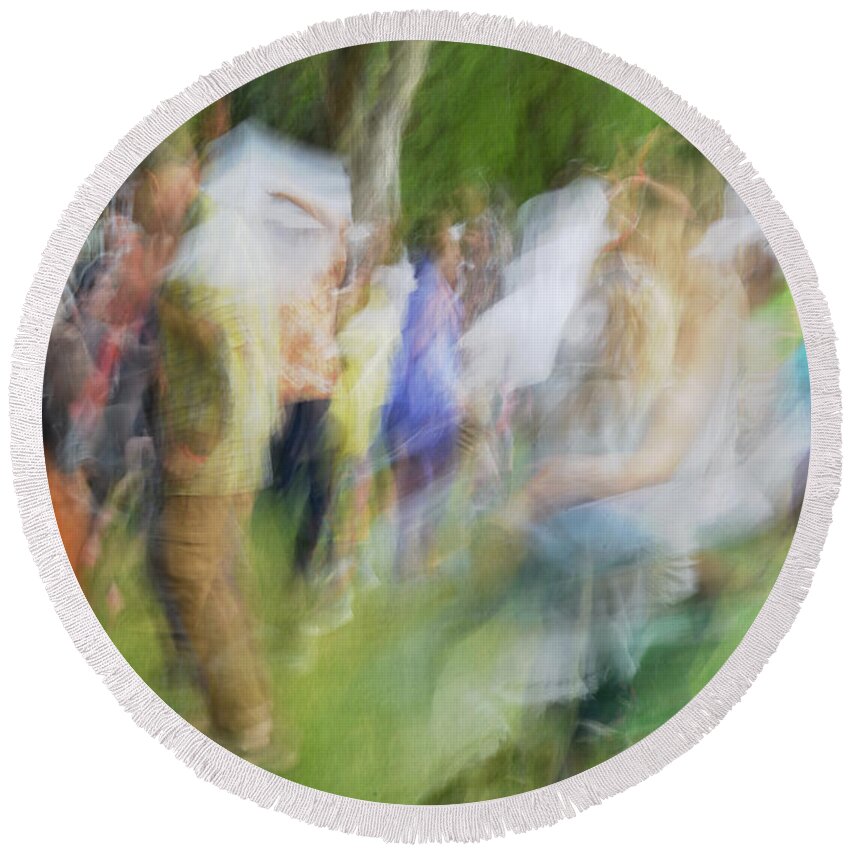 Abstract Round Beach Towel featuring the photograph Dancing at the Music Festival by Kae Cheatham