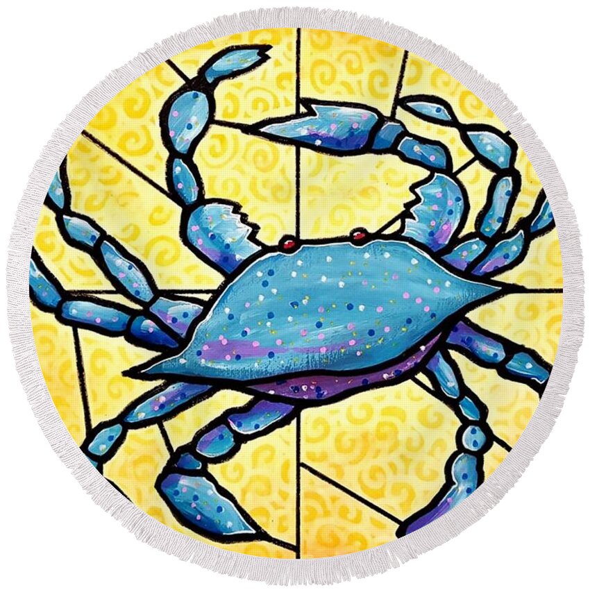 Crab Round Beach Towel featuring the painting Dancing Blue Crab 4 by Jim Harris