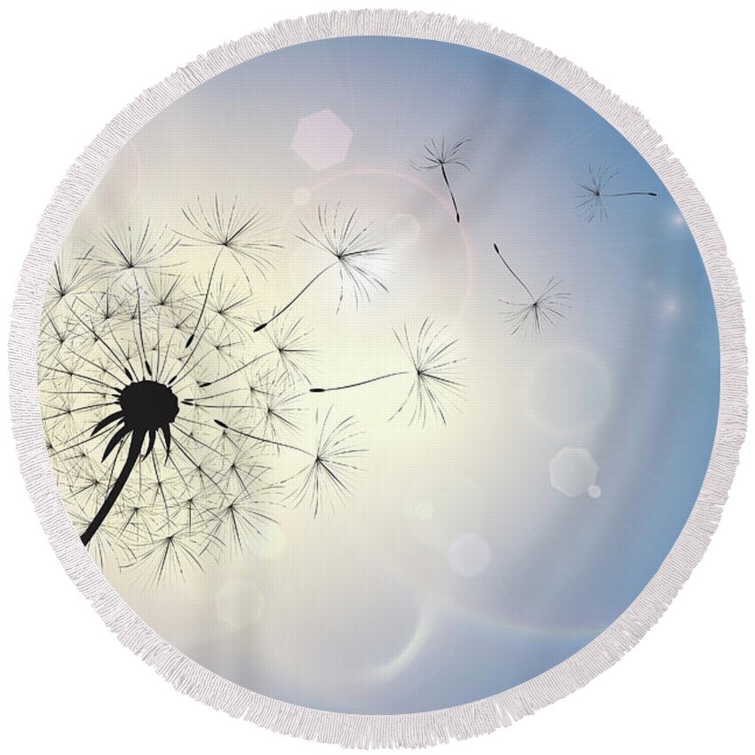 Dandelion Round Beach Towel featuring the photograph Dandelion in a summer breeze by Jane Rix