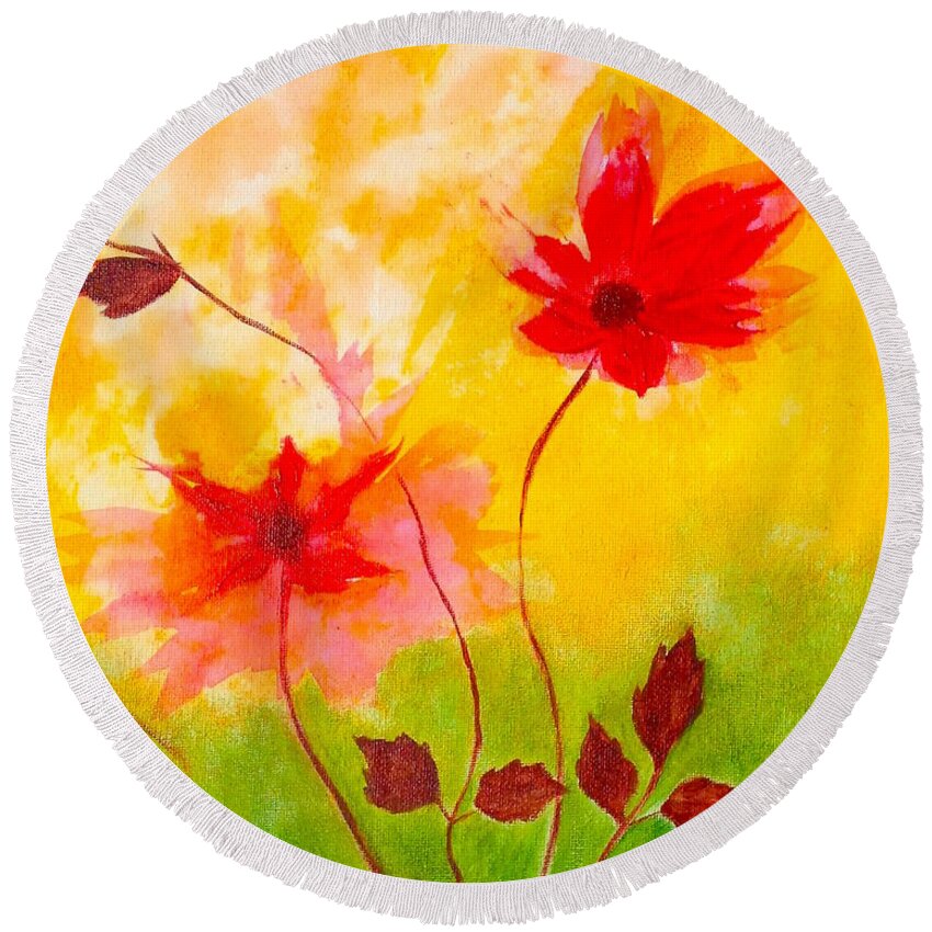 Nature Round Beach Towel featuring the painting Dancing by Wonju Hulse