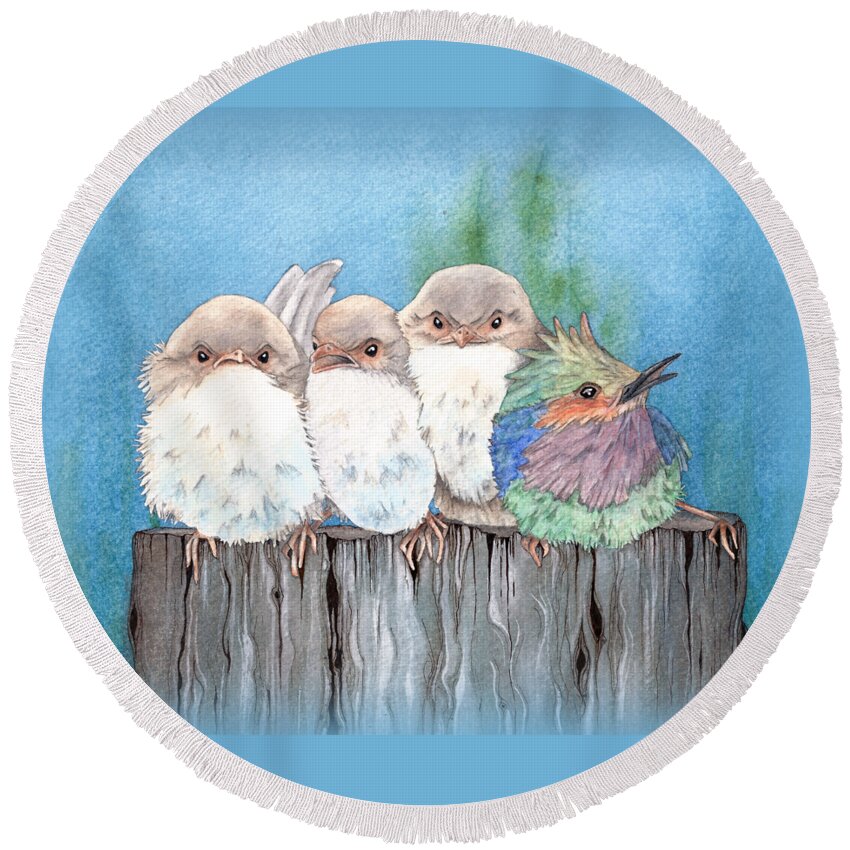 Birds Round Beach Towel featuring the mixed media Dare to be Different by Julie Senf