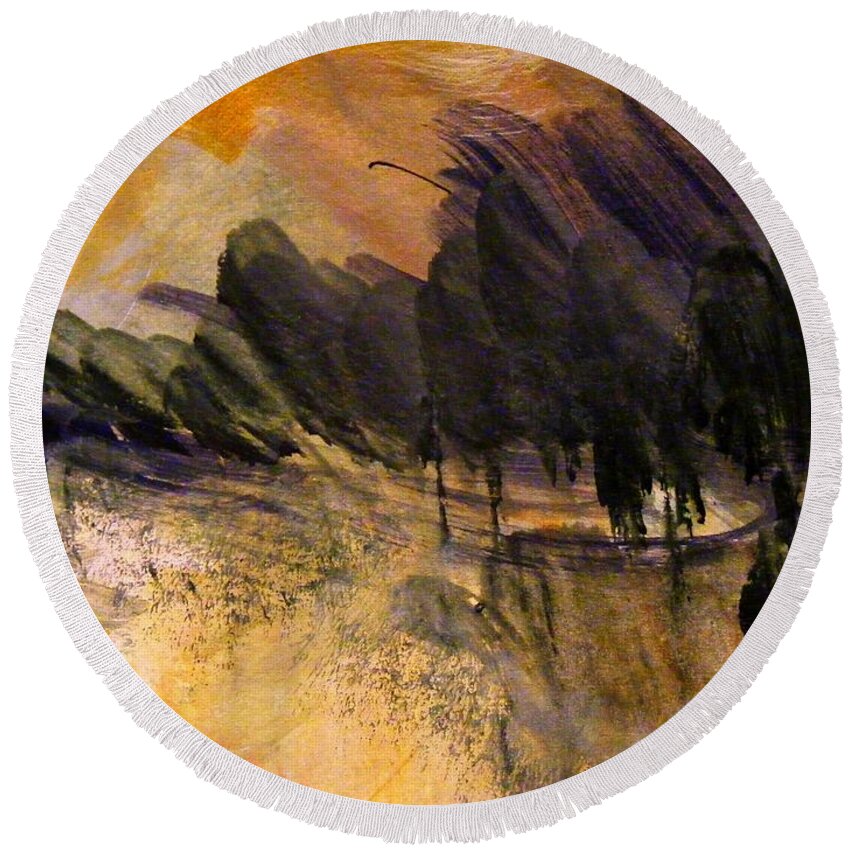 Gouache Abstract Painting Round Beach Towel featuring the painting Dark Forest by Nancy Kane Chapman
