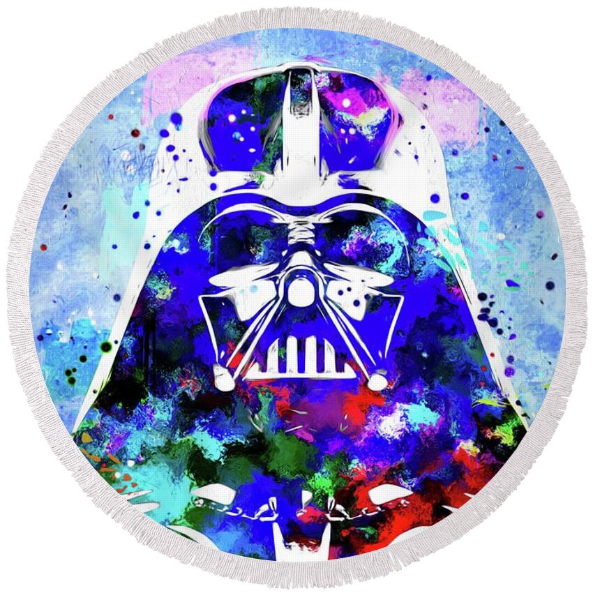 Darth Vader Round Beach Towel featuring the painting Darth Vader by Daniel Janda