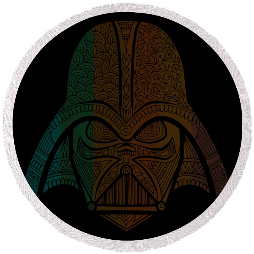 Darth Vader Round Beach Towel featuring the mixed media Darth Vader - Star Wars Art - Dark by Studio Grafiikka
