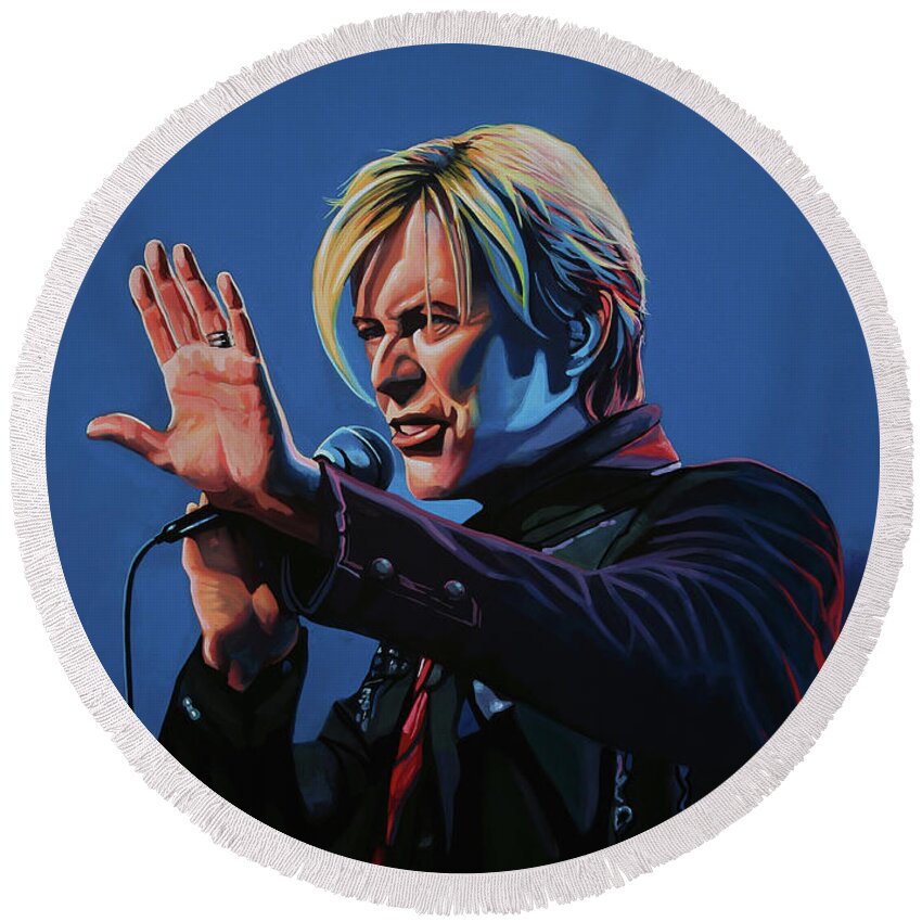 David Bowie Round Beach Towel featuring the painting David Bowie Live Painting by Paul Meijering
