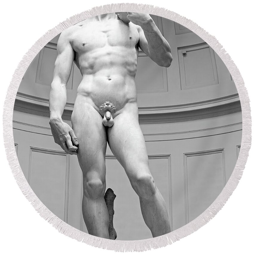 David Round Beach Towel featuring the photograph Michelangelo David Marble Statue, Accademia Gallery, Florence, Italy by Kathy Anselmo