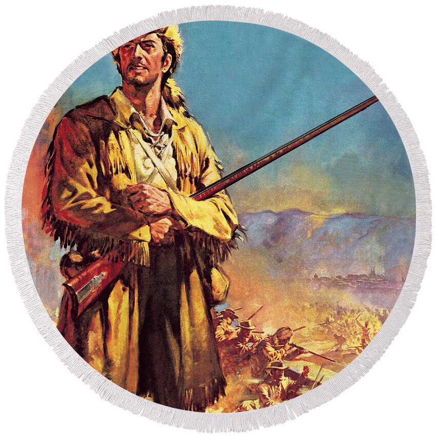 Davy Crockett Round Beach Towel featuring the painting Davy Crockett Hero of the Alamo by James Edwin McConnell