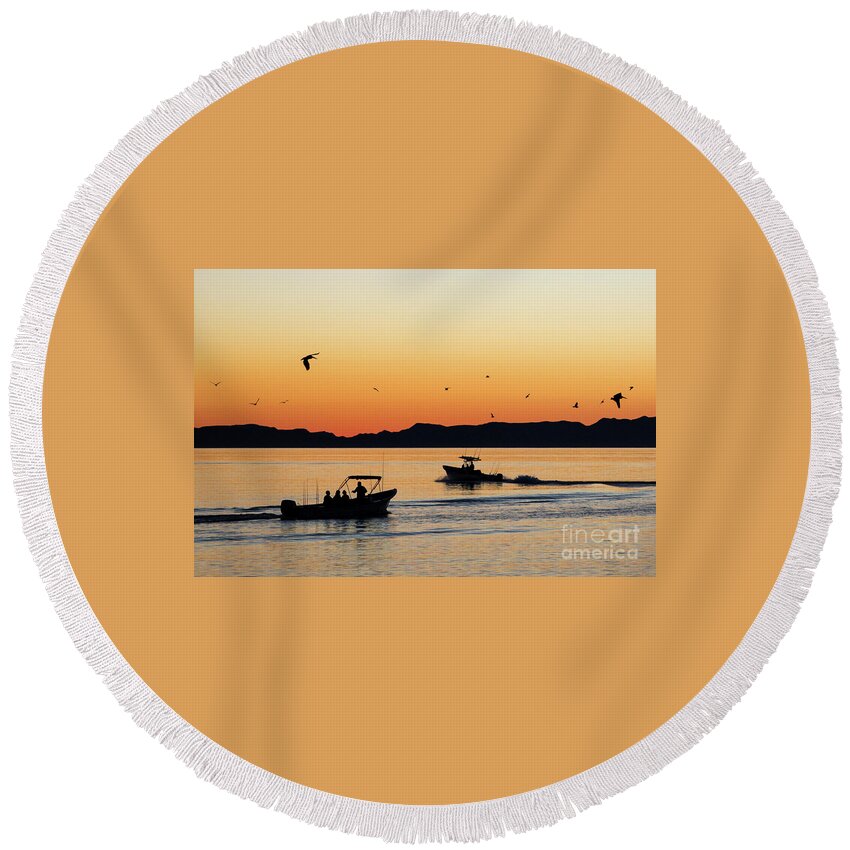 Sunrise Round Beach Towel featuring the photograph Dawn by Becqi Sherman