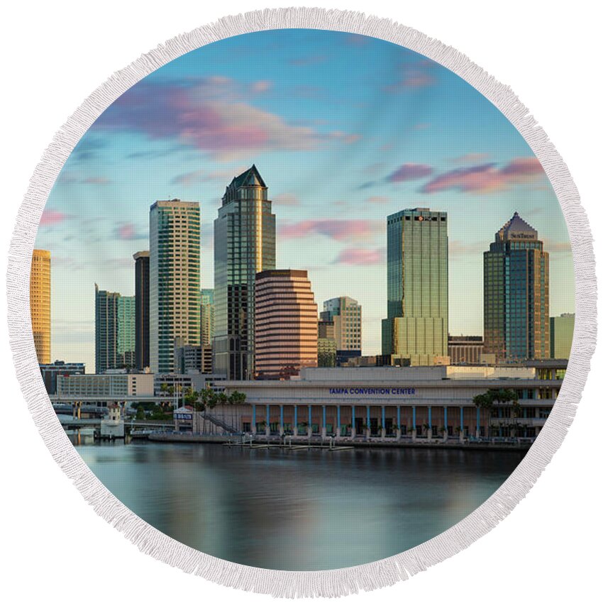 Tampa Round Beach Towel featuring the photograph Dawn over Tampa Florida by Brian Jannsen