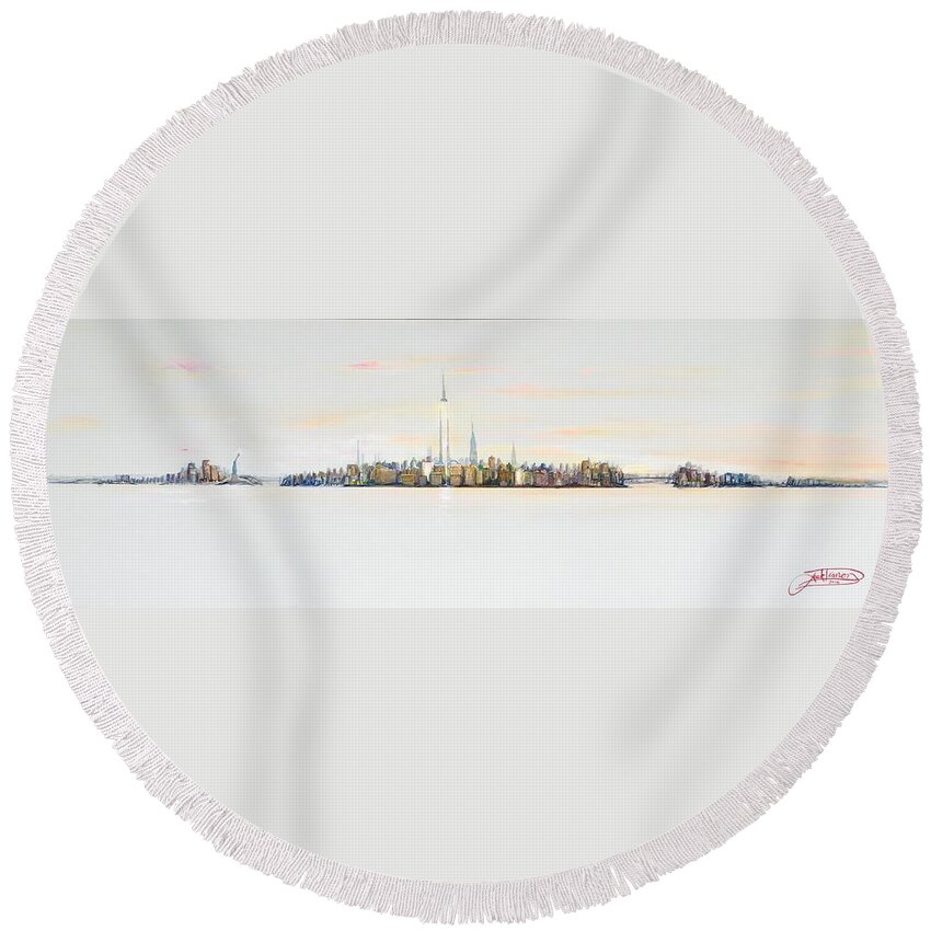 Manhattan Round Beach Towel featuring the painting Dawns Early Light by Jack Diamond