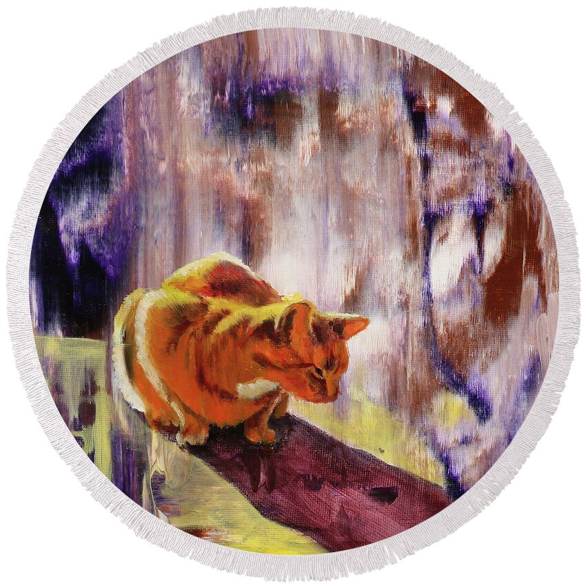 Cat Round Beach Towel featuring the painting Day Dreaming by Sandi Snead