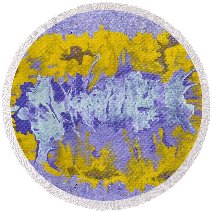 Acrylic Abstract Art Round Beach Towel featuring the painting Daydreaming by Georgeta Blanaru