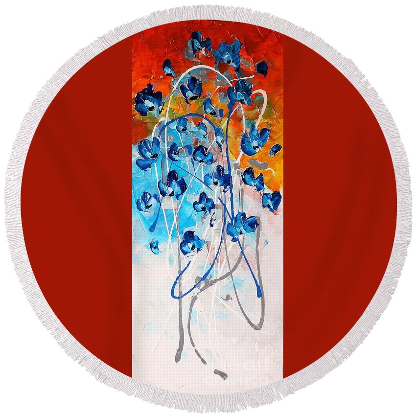 Blue Round Beach Towel featuring the painting Daydreaming by Preethi Mathialagan