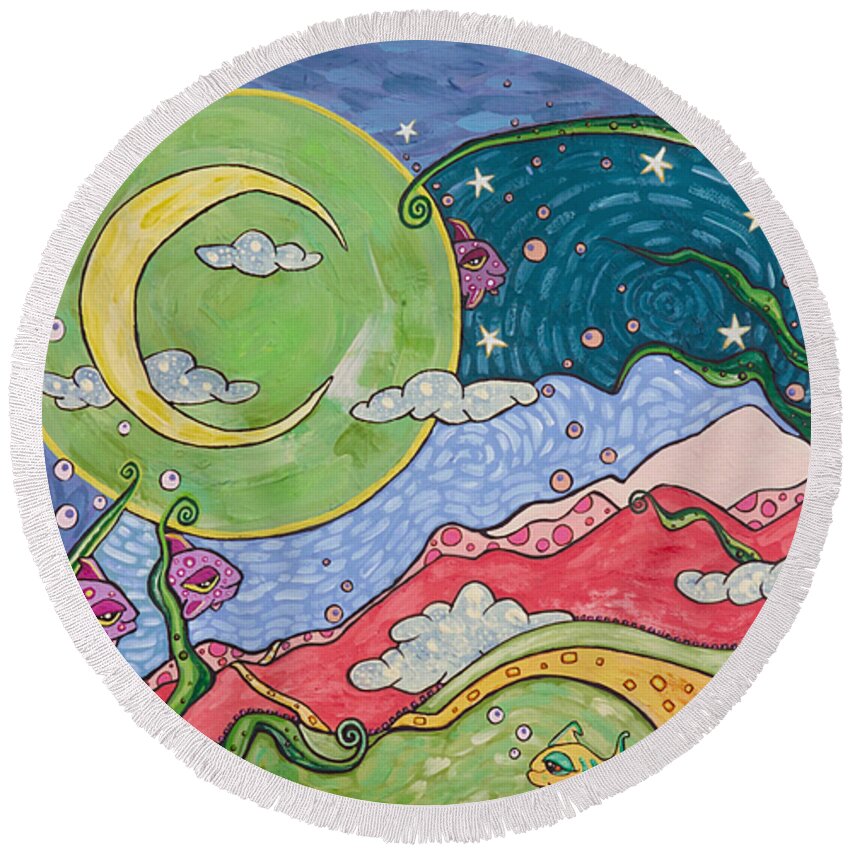 Whimsical Landscape Round Beach Towel featuring the painting Daydreaming by Tanielle Childers