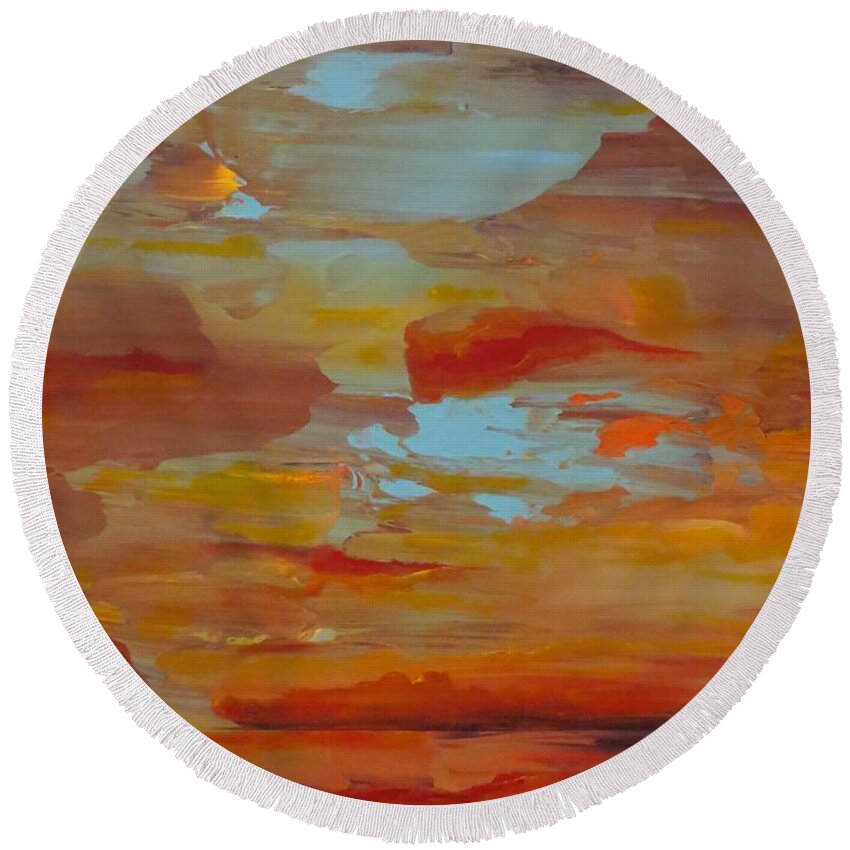 Abstract Round Beach Towel featuring the painting Days End by Soraya Silvestri