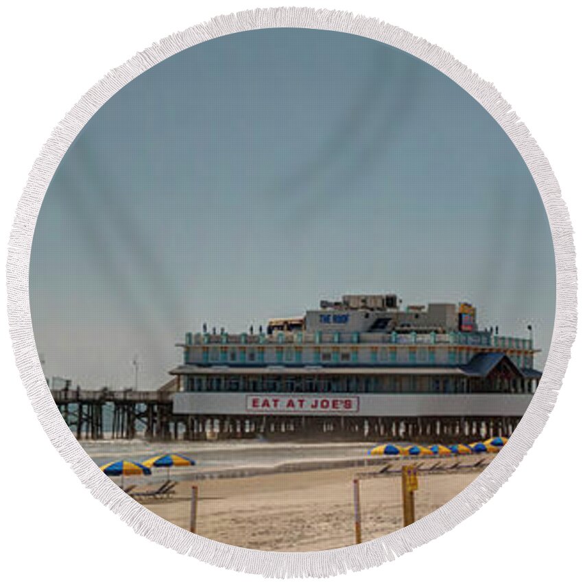Joe's Round Beach Towel featuring the photograph Daytona Beach Pier Pano by Ules Barnwell