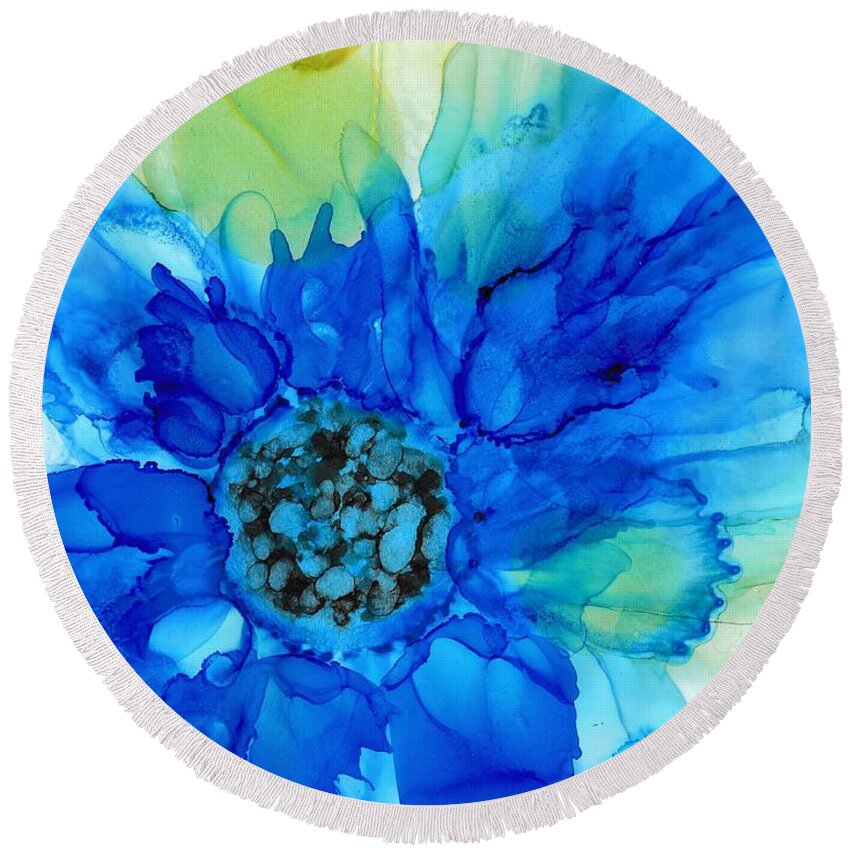 Painting Round Beach Towel featuring the painting Dazzling in Blue by Louise Adams