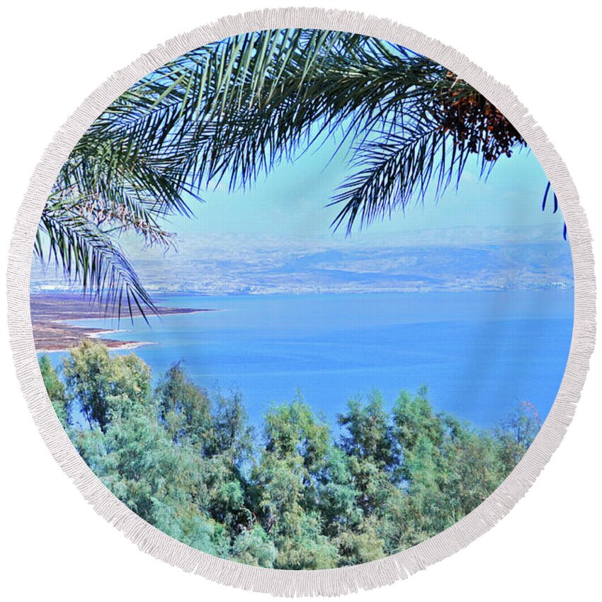 Dead Sea Round Beach Towel featuring the photograph Dead Sea Overlook by Lydia Holly