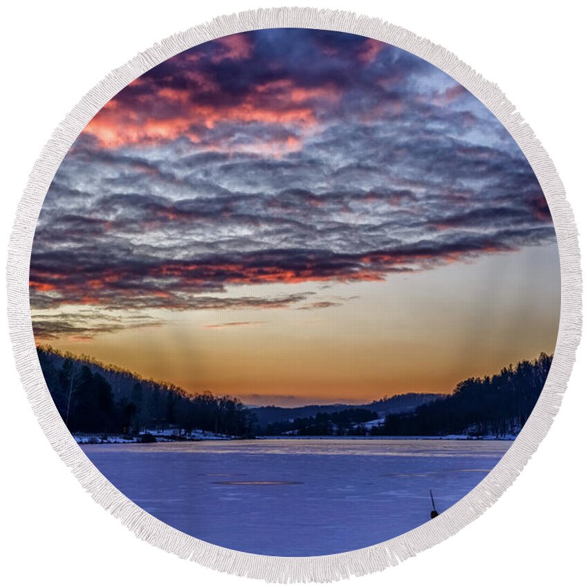 Snow Round Beach Towel featuring the photograph December Dawn on the Lake by Thomas R Fletcher