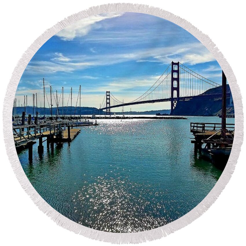 Golden Gate Bridge Round Beach Towel featuring the photograph December Golden Gate Bridge by Artist Linda Marie