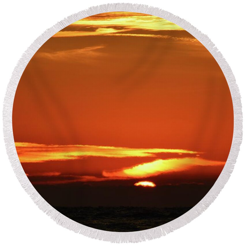 Abstract Round Beach Towel featuring the digital art December Sunrise by Lyle Crump