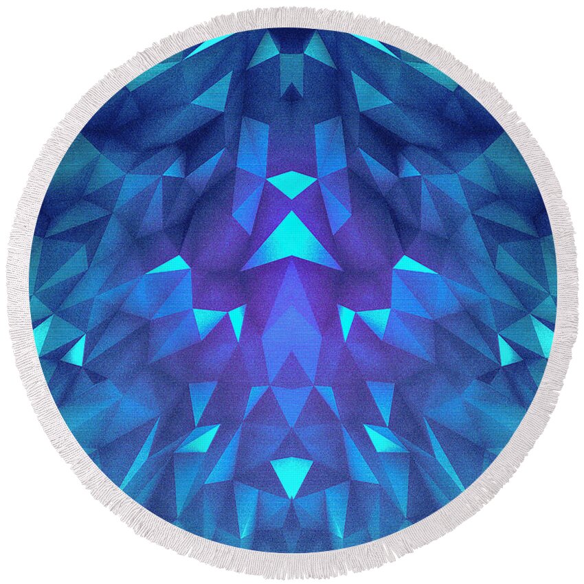 Colorful Round Beach Towel featuring the digital art Deep Blue Collosal Low Poly Triangle Pattern Modern Abstract Cubism Design by Philipp Rietz
