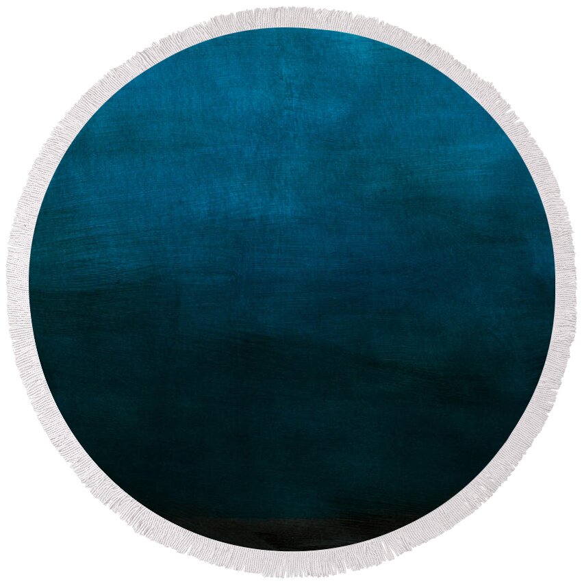 Blue Round Beach Towel featuring the mixed media Deep Blue Mood- Abstract Art by Linda Woods by Linda Woods