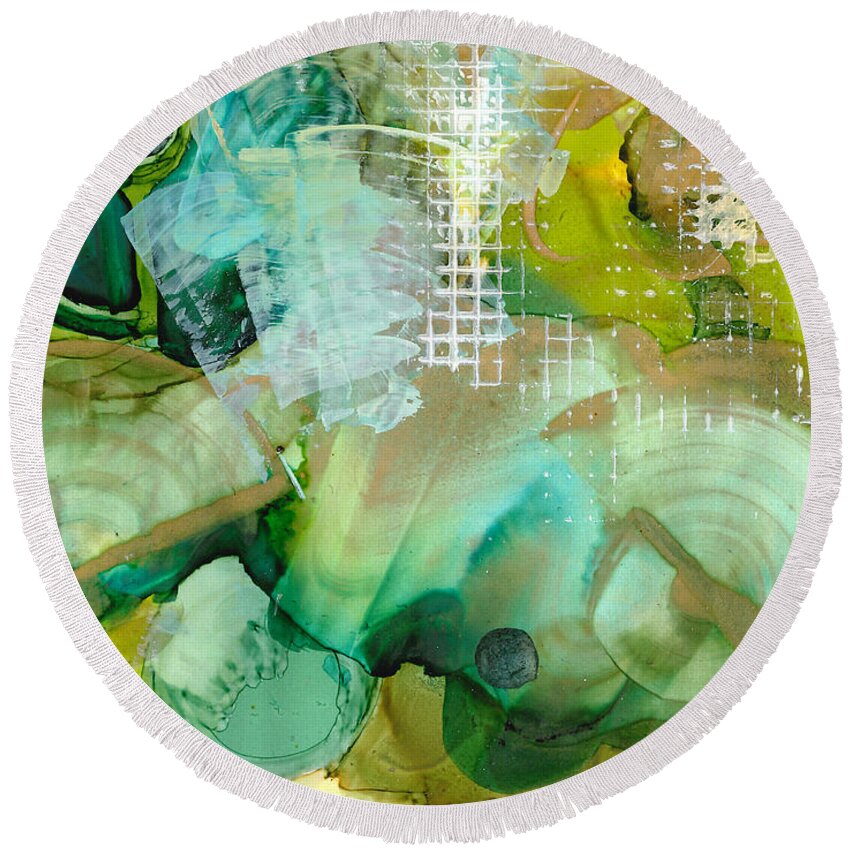 Alcohol Ink Round Beach Towel featuring the painting Deep in Green by Vicki Baun Barry