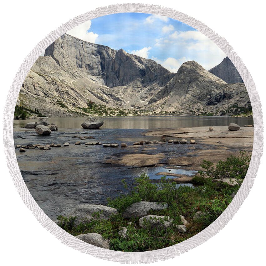 Wyoming Round Beach Towel featuring the photograph Deep Lake and Temple Mountains by Brett Pelletier
