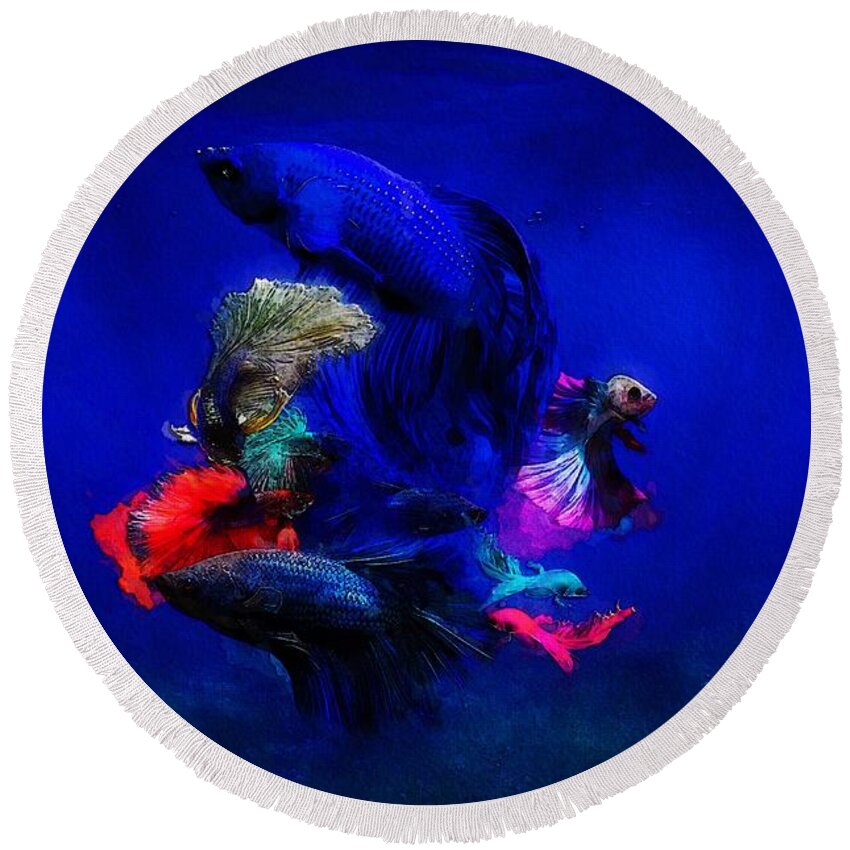 deep Oceans Round Beach Towel featuring the painting Deep Oceans by Mark Taylor