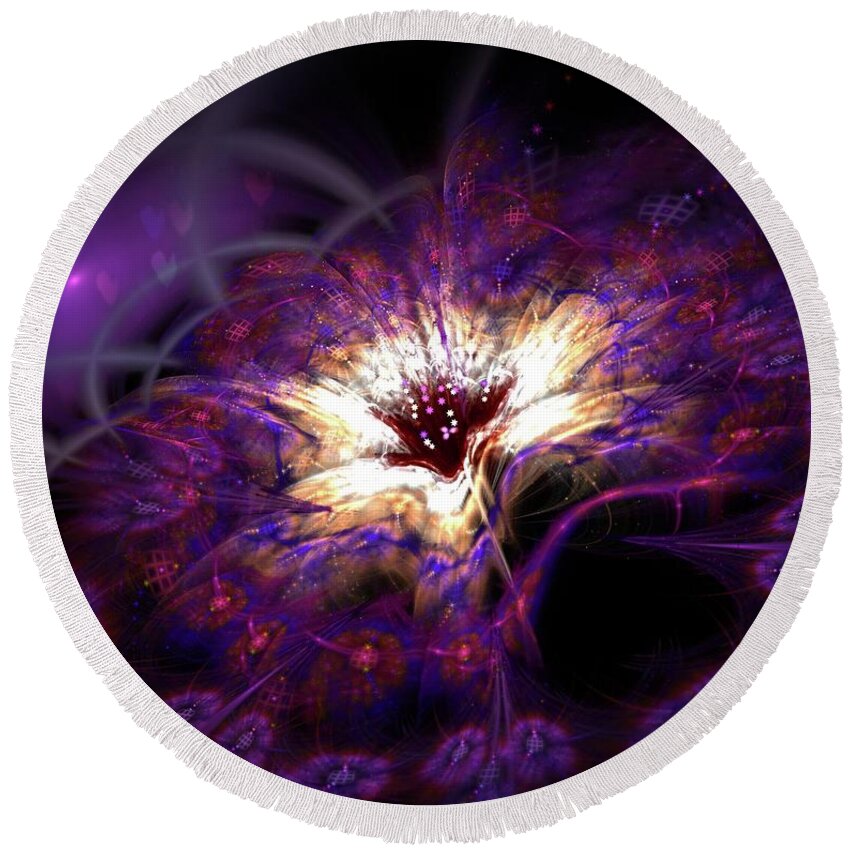 Deep Round Beach Towel featuring the digital art Deep Purple velvet Flower by Lilia S