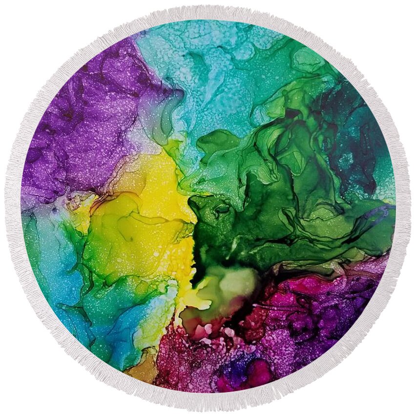 Abstract Round Beach Towel featuring the painting Deeper Spring Colors by Gerry Smith