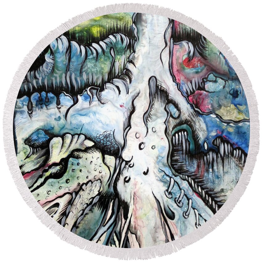 Tree Round Beach Towel featuring the painting Deeply Rooted III by Shadia Derbyshire