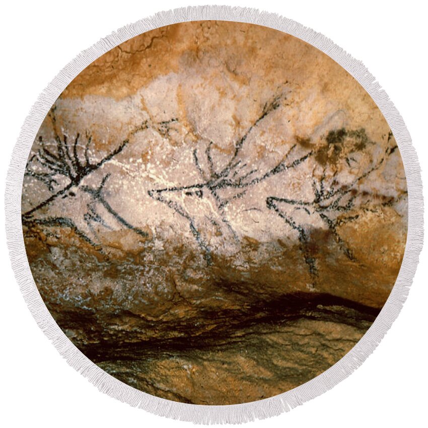 Cave Round Beach Towel featuring the photograph Deer: Lascaux, France by Granger