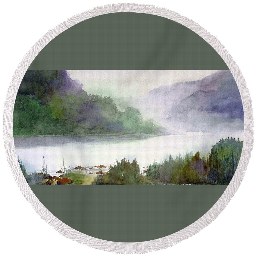 Landscape Round Beach Towel featuring the painting Delaware Water Gap by Mary Blumberg