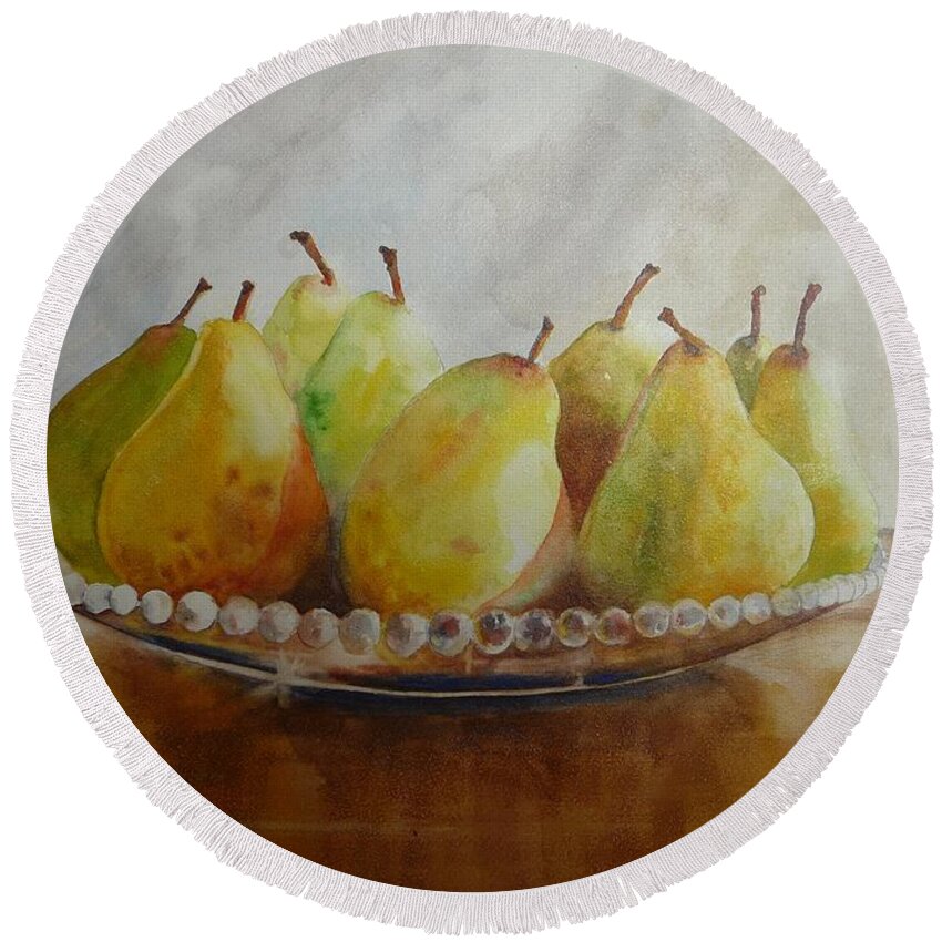 Pears Round Beach Towel featuring the painting Delectable by Ruth Kamenev