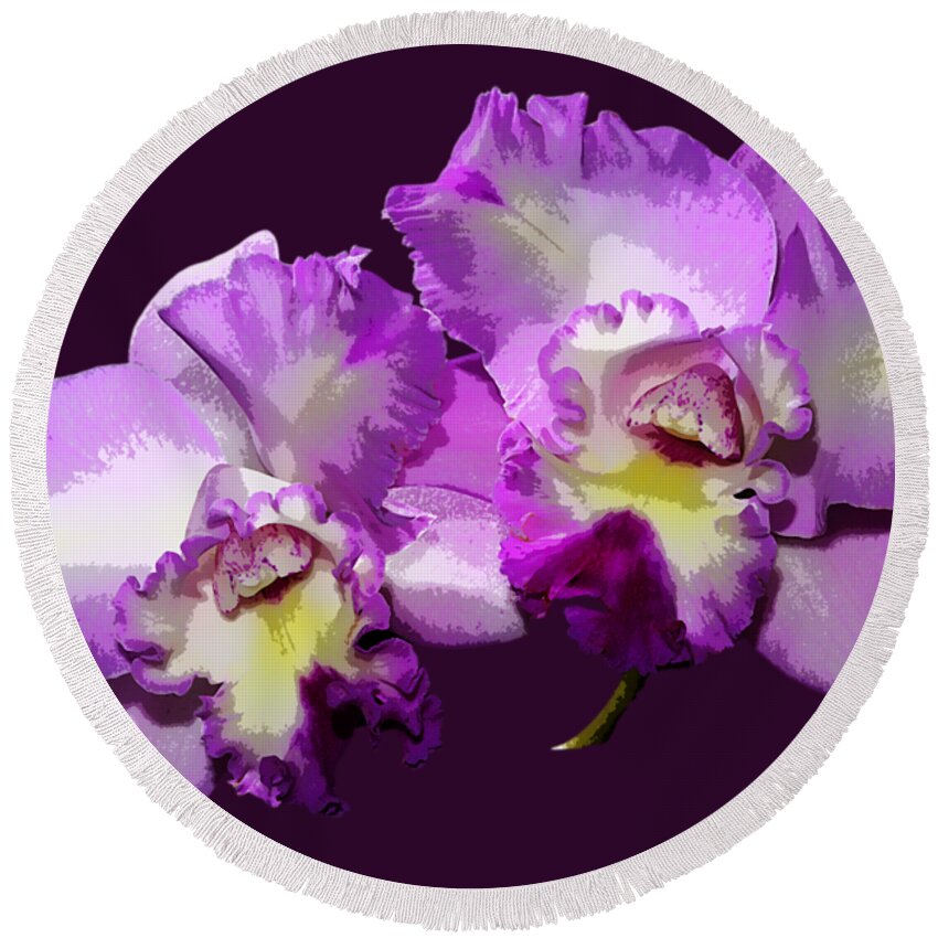 Flower Round Beach Towel featuring the photograph Delicate Purple Orchids by Phyllis Denton