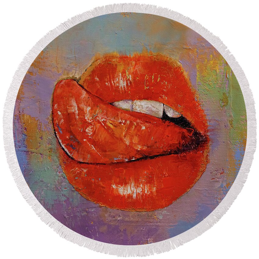 Michael Creese Round Beach Towel featuring the painting Delicious by Michael Creese