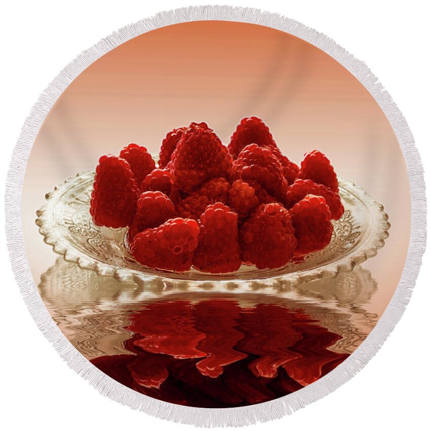 Fresh Fruit Round Beach Towel featuring the photograph Delicious Raspberries by David French