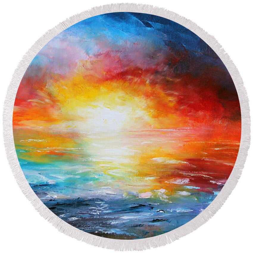 Sunset Round Beach Towel featuring the painting Delivered by Meaghan Troup