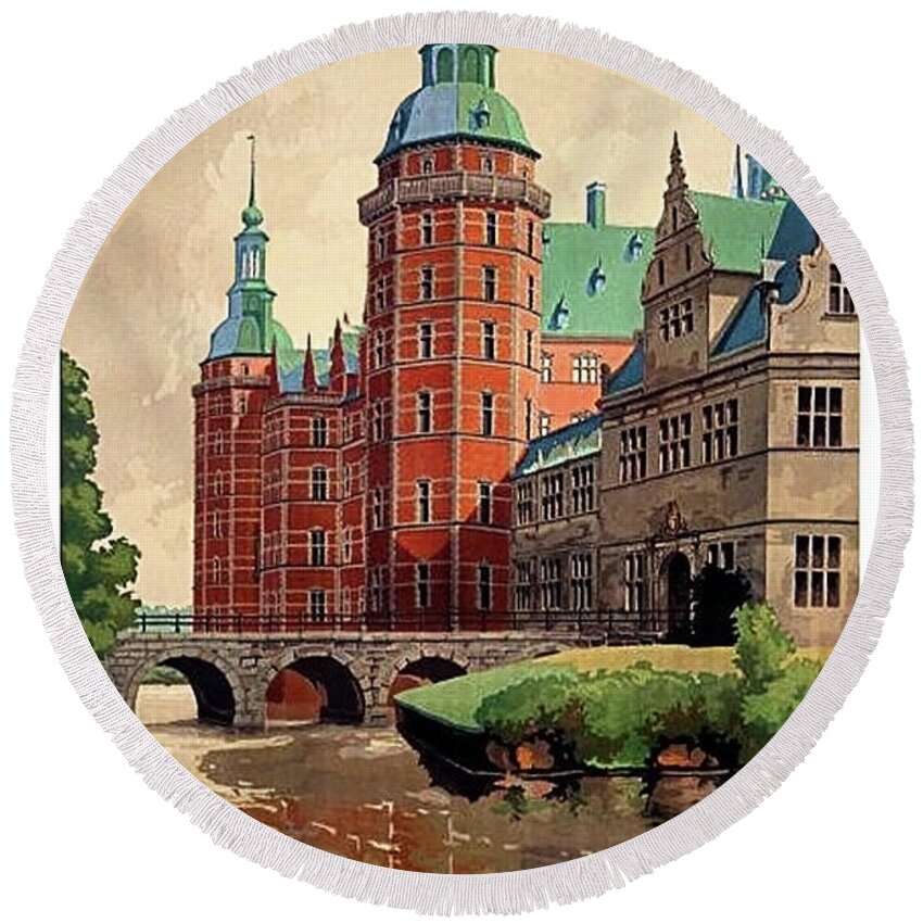 Denmark Round Beach Towel featuring the painting Denmark, castle, romance of the middle ages poster by Long Shot