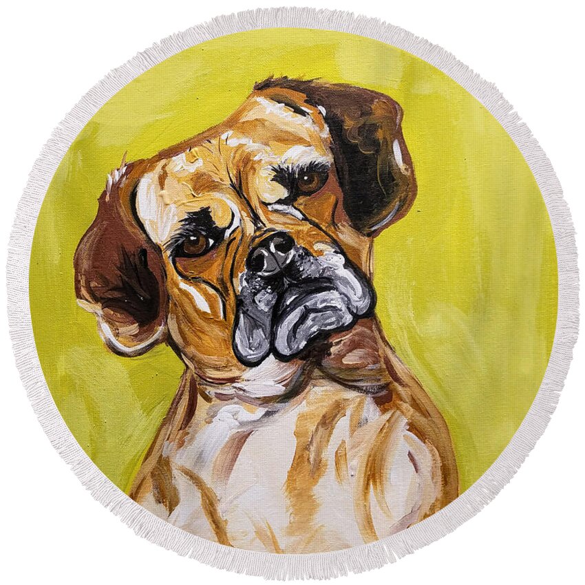Pet Portrait Round Beach Towel featuring the painting Deph Date With Paint Nov 20th by Ania M Milo