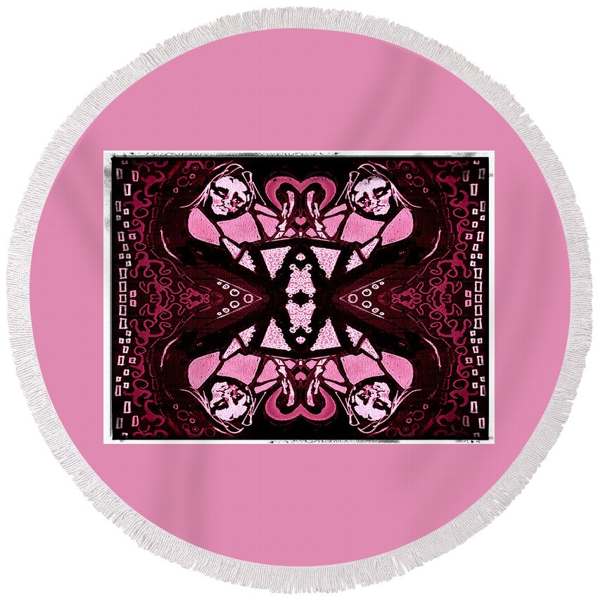 Pink Round Beach Towel featuring the painting Depression and the Dreams of the Damned by Amy Shaw