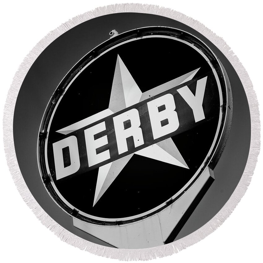 Derby Round Beach Towel featuring the photograph Derby Gas Sign #2 by Stephen Stookey